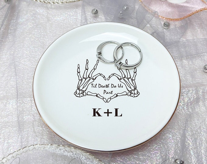 Till Death Jewelry Dish For Couple, Personalized Wedding Ring Dish with Initials, Engagement Ring Holder, Anniversary Gift _NND