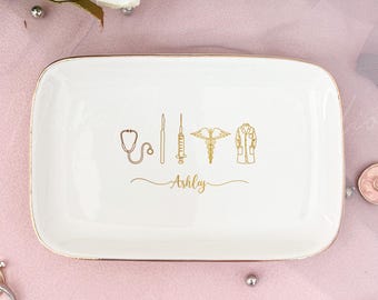 Personalized Doctor Jewelry Dish, Custom Name Gift for Medical Student, Graduation Jewelry Box, White Coat Ceremony _NND