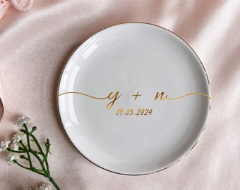 Personalized Couple Initials Ceramic Ring Plate, Tiny Jewelry Organizer, Wedding Ring Tray, Bridal Showe Gift for Her _NND