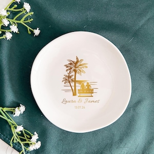 Gold Wedding Ring Dish,  Palm Tree Jewelry Dish, Beach Wedding Gift, Engagement Ring Holder, Destination Wedding Trinket Dish