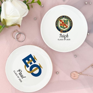Custom College Logo Ring Dish, Graduation Gift for Her or Him, Personalized University Jewelry Tray, Class of 2025 Keepsake