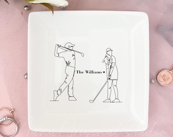 Golf Couple Wedding Ring Holder, Golf Lover Watches Orangizer, Personalized Jewelry Plate, Custom Golf Athlete Ring Tray