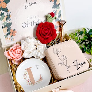 Geburtsmonat Blumen Geschenkbox, Bester Freund Geschenkbox, Geburtstagsgeschenk für Freundin, 3OTH Geburtstagsgeschenkbox mit Schmuckschatulle