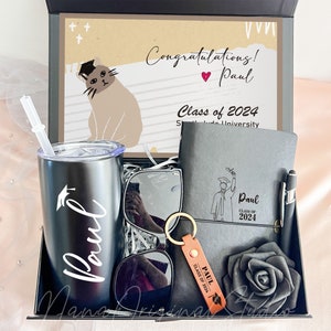 Coffret cadeau de fin d'études pour garçon, panier cadeau de félicitations, coffret cadeau en cuir pour carnet de notes, idée cadeau pour diplômés