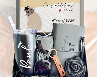 Graduation Gift Box For Boy, Congratulations Gift Basket, Leather Notebook Present Box, Gifts Idea For Graduates