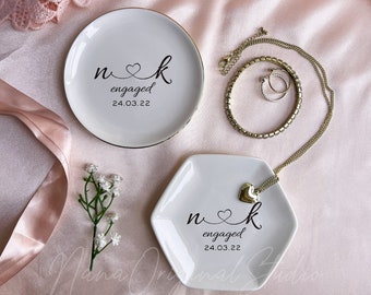 Plat pour bagues coeur initiales, organisateur de bijoux personnalisés, plateau pour alliances, souvenir 10e anniversaire, cadeau de mariage pour elle _NND