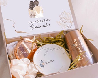 Bridesmaid Gift Box,Bridal Party Favor,Be My Bridesmaid Box,Bacherlorette Party Gift,Customized Leaf Design Box,Square Bridesmaid Pack _NNP3