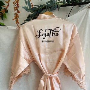 Wedding Bridesmaid Robe, Personalized Robe with Lace, Bride Team Robes, Bridal Party Robes, Wedding Favors