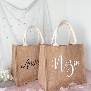 Wedding Jute Bag, Honeymoon Bag, Bride Beach Bag, Monogram Name Jute Bag, Large Burlap Bag, Maid of Honor Tote Bag, Summer Vocation Gift