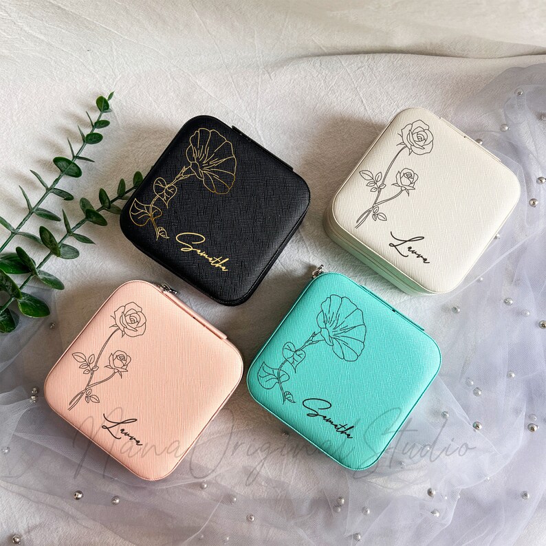 Personalized Birth Flower Jewelry Box Birth Month Floral Etsy