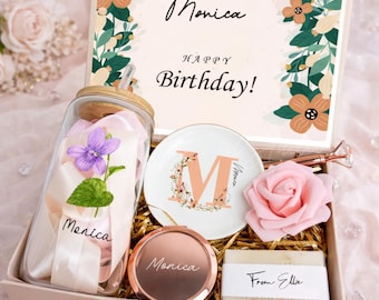 Birthday Gift Box for Her, Mothers Day Gift Box with Birth Month Flower Glass Cup, Self Care Gift Set, Gift for Mom, Besties, Wife