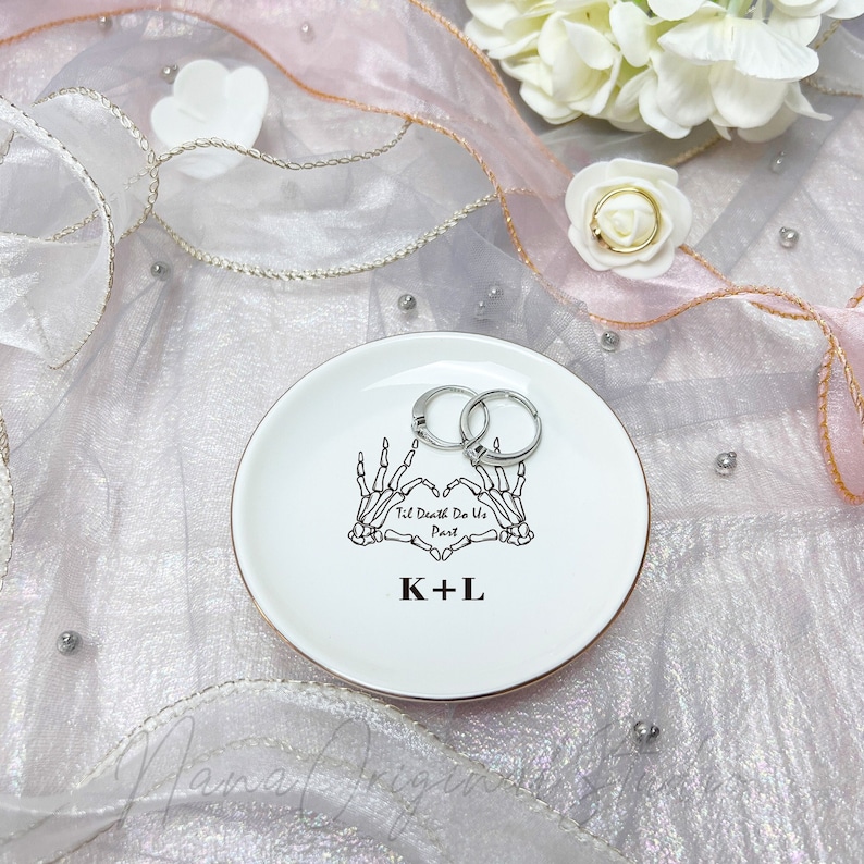 Till Death Jewelry Dish For Couple, Personalized Wedding Ring Dish with Initials, Engagement Ring Holder, Anniversary Gift _NND
