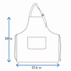 May include: A white apron with a pocket, adjustable neck strap, and waist ties. The apron is 29 inches long and 27.6 inches wide.