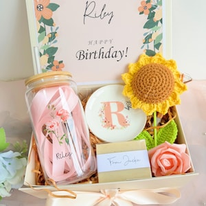 Personalisierte Geburtstag Geschenkbox, Sonnenblume häkeln Geschenkset, Freundschaft Geschenkbox, Weihnachtskorb für Sie, Geburtstagsgeschenkset für den besten Freund