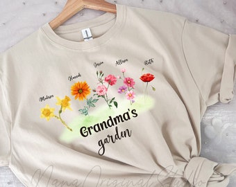 Grandma's Garden Tshirt, Personalized Kids Name T-Shirt, Family Members Birth Month Flower Shirt, Happy Mother’s Day Gift