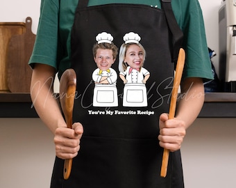 Personalized Couple Photo Aprons, Custom Valentine’s Day Gift for Couples, Funny Chef Aprons, Wedding Anniversary Gift
