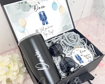 Caja de propuesta de paje negra con gafas de sol, ¿Serás mi portador de anillos?, Caja de regalo para paje con tarjeta de invitación _NNP3