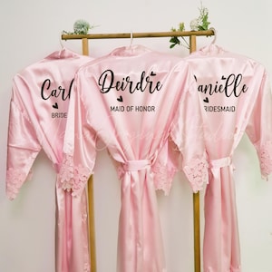 Wedding Bridesmaid Robe, Personalized Robe with Lace, Bride Team Robes, Bridal Party Robes, Wedding Favors