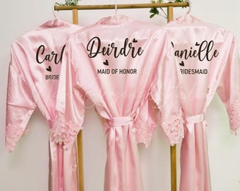 Wedding Bridesmaid Robe, Personalized Robe with Lace, Bride Team Robes, Bridal Party Robes, Wedding Favors