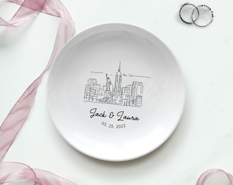 Landscape Ring Dish, Round Marble Ring Plate, Skyline Jewelry Dish,Customized Jewelry Holder,City View Ring Dish,Couple Engagement Gift _NND