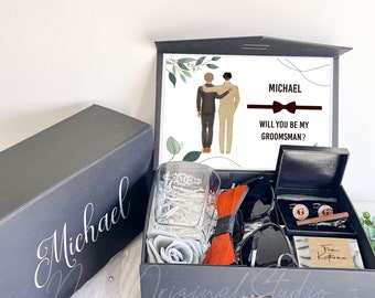 Groomsmen Proposal Gift Box with card option, Personalized Rock Glass Gift box Set, Will you be My Groomsmen, Gift For Best Man