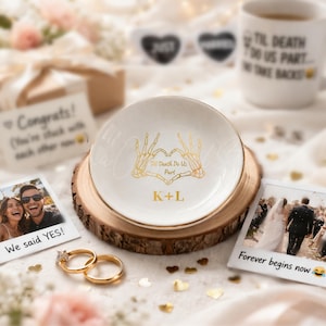 Grappig huwelijkscadeau, tot de dood sieradenschotel, skeletringschotel, donkere humor paar cadeau, gepersonaliseerd verlovingscadeau voor hem haar _NND