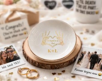 Funny Wedding Gift, Till Death Jewelry Dish, Skeleton Ring Dish, Dark Humor Couple Gift, Personalized Engagement Gift for Him Her _NND
