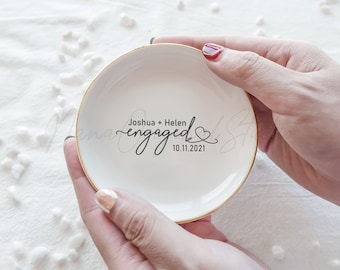 Engagement Heart Ring Dish, Custom Couple Name Sieraden Dish, Ring Holder Dish, Just Engaged Gift, Anniversary Gift _NND