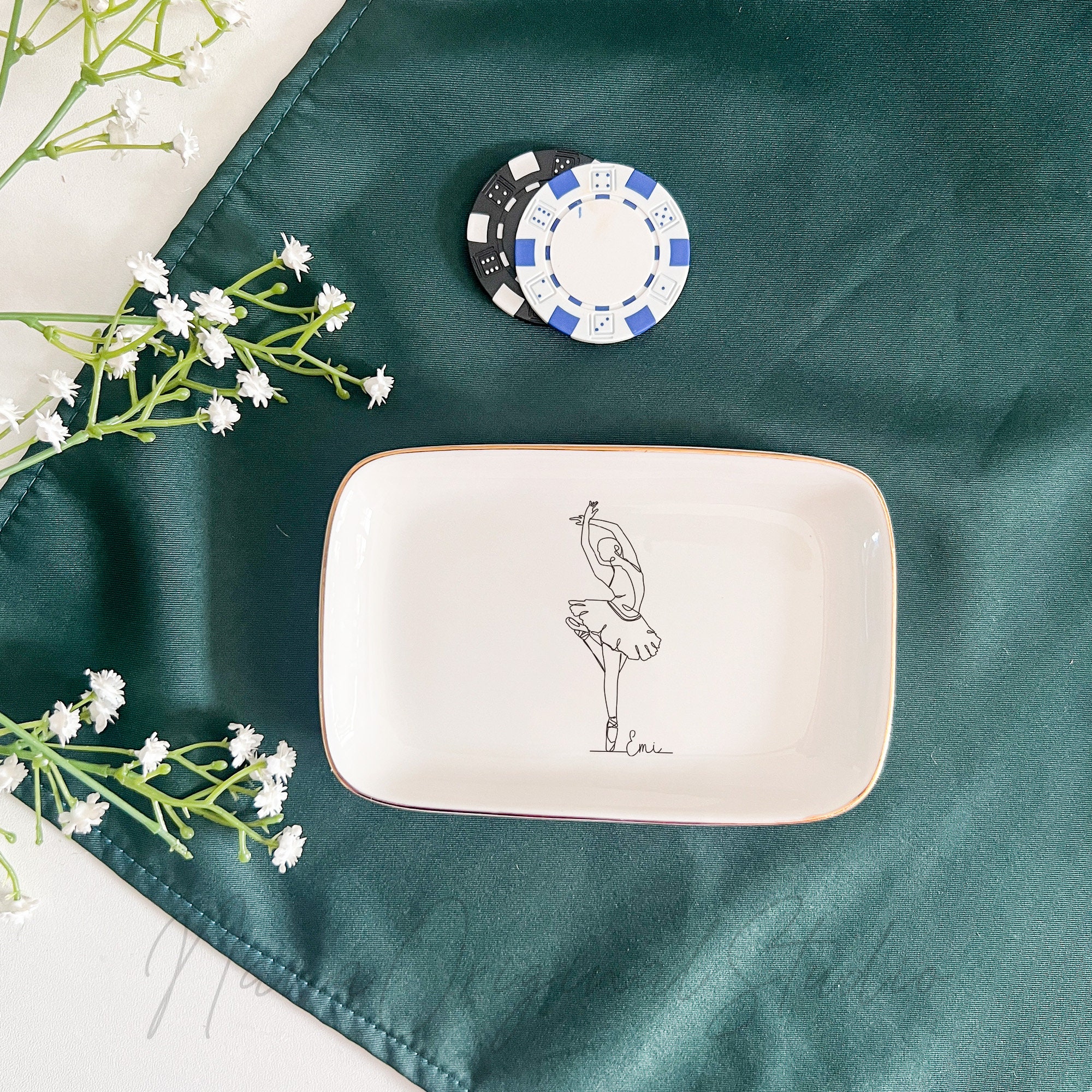 Personalized Ballet Ring Dish, Ballet Dancer Jewelry Dish With Name, Dancer Drawing Trinket Tray, Dance Gift For Girls, Dance Teacher Gift