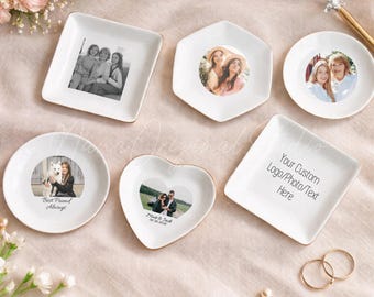 Custom Photo Jewelry Dish, Personalized Image Ring Dish, Memorial Gift, Couple Photo Dish, Pet Picture Trinket Dish, Custom Text Gift