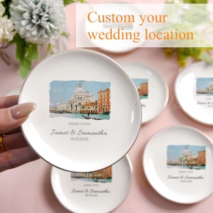 Porta Anelli Tema Mediterraneo, Bracciale Dorato Italia, Piattino Luogo Personalizzato, Invito Nozze Illustrato Acquerello
