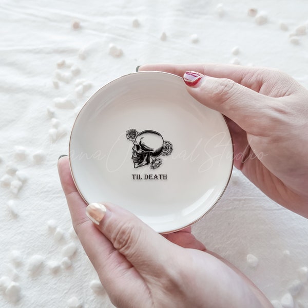 Halloween Spooky Skull Dish, Till Death Jewelry Dish, Vintage Skeleton Trinket Dish Gift, Till Death Do Us Apart, Halloween Party Favor