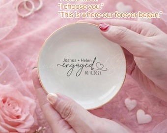 Personalized Engagement Ring Dish, Custom Name Date Jewelry Dish, Bride Gift, Wedding Keepsake, Newly Engaged Gift, New Home Gift _NND