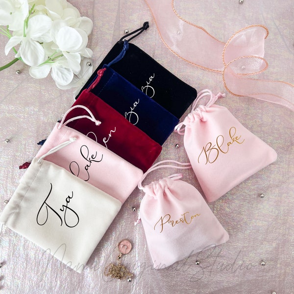 Bridesmaid Drawstring Pouch, Bachelorette Party Jewelry Bag, Custom Your Name Gift Bag, Graduation Gift, Maid of Honor Gift