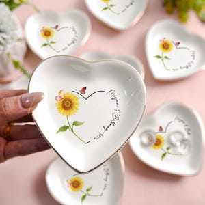 Sunflower Wedding Jewelry Dish, Engagement Ring Dish, Summer Flower Trinket Dish, 25th Anniversary Gift for Couple