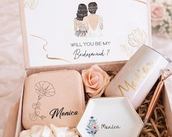 Bridesmaid Gift Box, Personalized Bridesmaid Proposal Gift, Birth Month Jewelry Box Set, Bridal Party Gift, Maid of Honor Gift