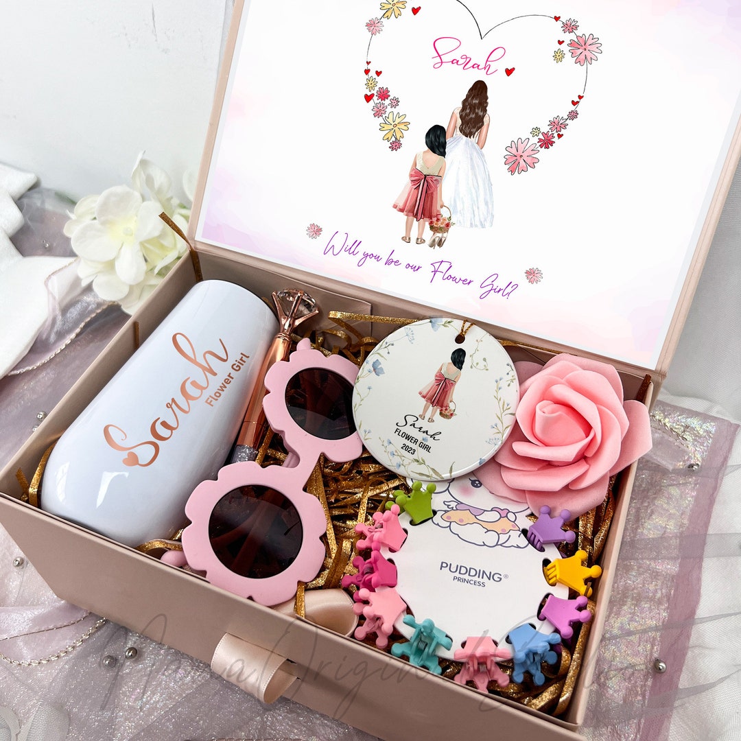 Flower Girl Gift Box Set, Asking Flower Girl Proposal Gift Box, Pink