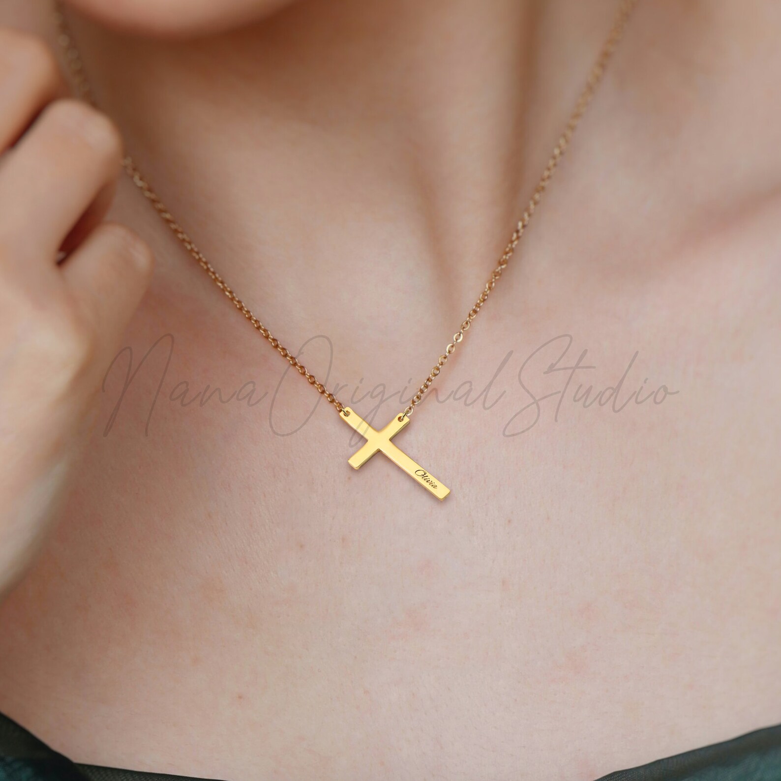 Custom Name Cross Necklace Personalized Name Necklace Etsy