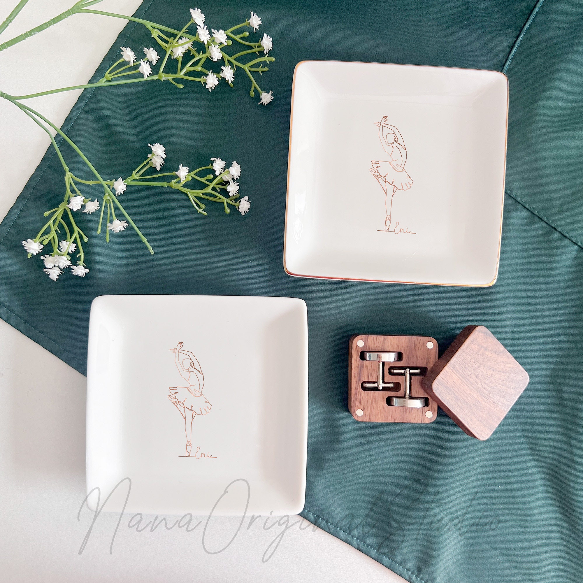 Personalized Ballet Ring Dish, Ballet Dancer Jewelry Dish With Name, Dancer Drawing Trinket Tray, Dance Gift For Girls, Dance Teacher Gift