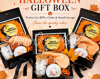 Caja de regalo personalizada de Halloween, regalo espeluznante para la mejor amiga, paquete de regalo de Halloween, regalo para club, regalo grupal para ella, caja de Halloween personalizada