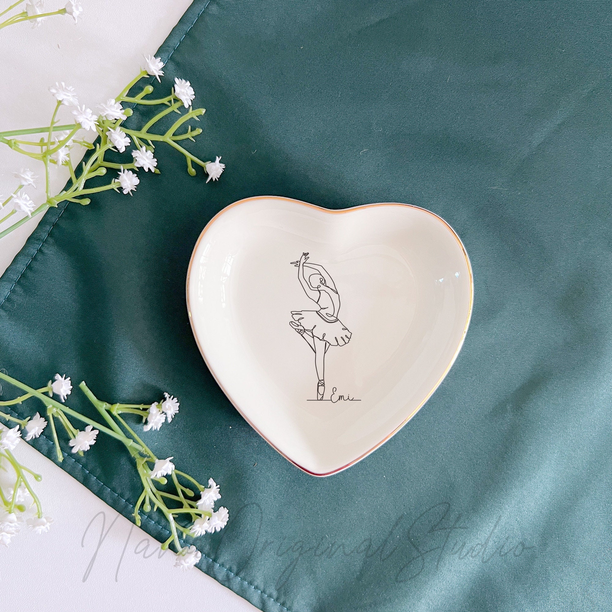 Personalized Ballet Ring Dish, Ballet Dancer Jewelry Dish With Name, Dancer Drawing Trinket Tray, Dance Gift For Girls, Dance Teacher Gift