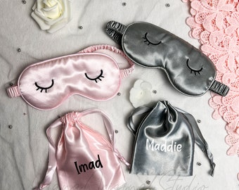 Masque pour les yeux de sommeil personnalisé avec pochette, masque en soie de mûrier doux pour le sommeil de voyage, masque pour les yeux de demoiselle d'honneur, cadeau de soirée pyjama pour elle