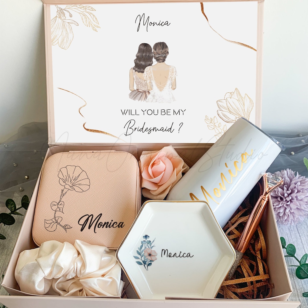 Bridesmaid Gift Box With Ribbon, Personalized Will You Be My Bridesmaid ...