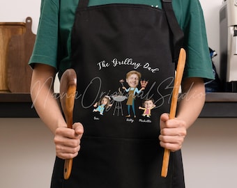 Personalized Grilling Dad Apron with Kids Names, Custom Face BBQ Apron, Funny Father’s Day Gift, Birthday Gift for Him
