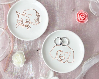 Custom Dog Face Portrait Ring Dish, Ceramic Jewelry Dish For Dog Lover, Line Art Ring Holder, Dog Mom Gifts