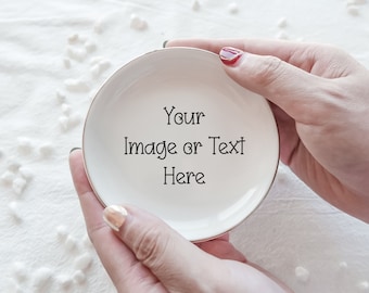 Gepersonaliseerde TEKST of AFBEELDINGEN Keramische Ring Dish, Trinket Dish Gift, Maak je eigen sieraden Dish _NND