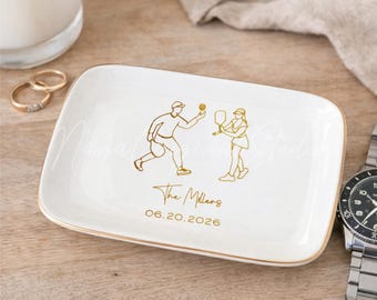 Personalized Pickleball Couple Ring Dish, Custom Names & Date Jewelry Tray, Valentine’s Day Gift, Pickleball Lovers Keepsake