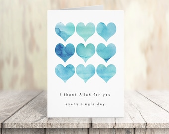 Cute Islamic Love Thank you Appreciation Anniversary Valentines Card for Wife Husband Friend or Family - A6