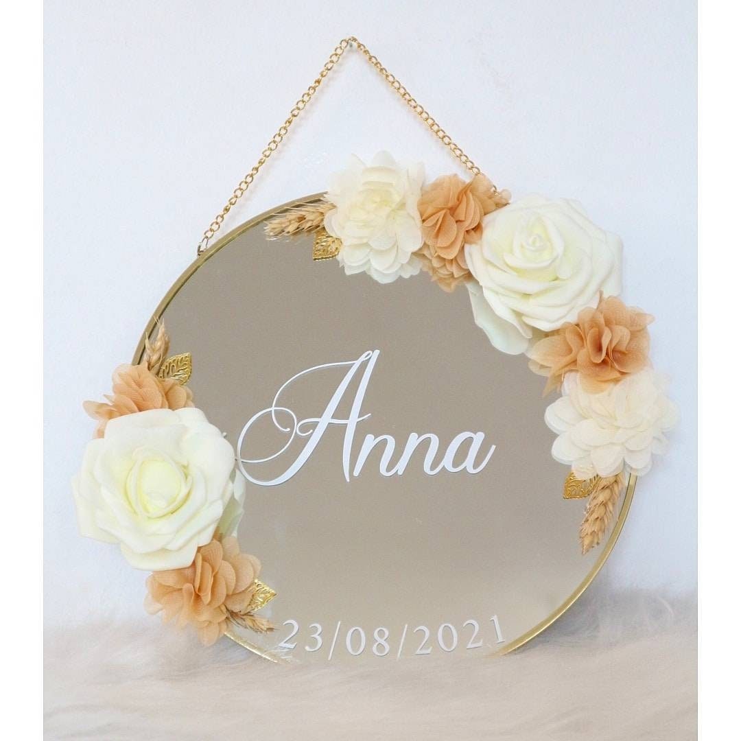 Miroir Personnalisé avec Chaînette Doré et Prénom/Décoration Chambre Bébé Enfant Adulte Cadeaux Nais