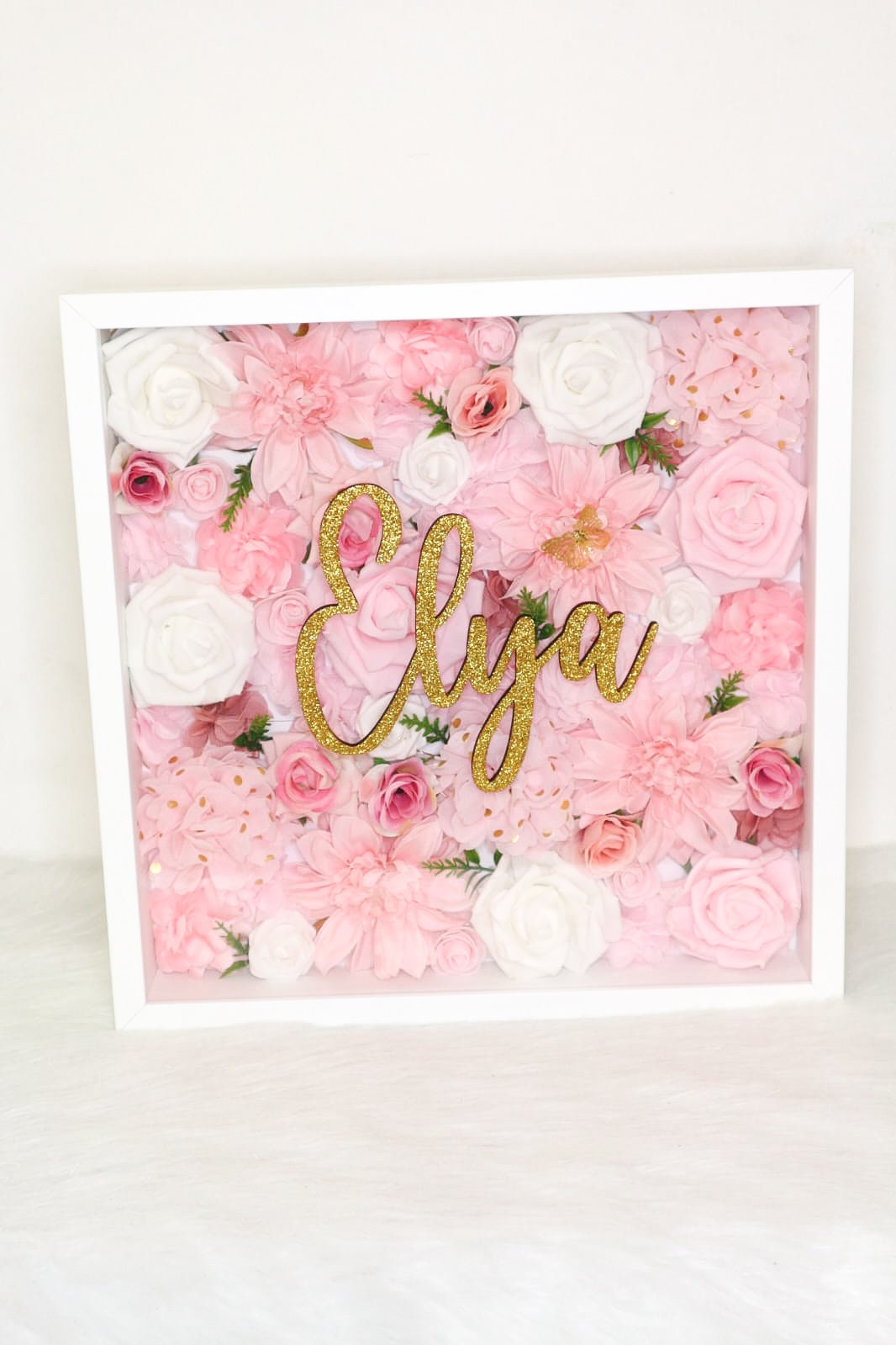 Cadre Lumineux Fleuri Personnalisé/Cadre Texte et Fleurs Bouquet/ Chambre Enfant-Bébé Naissance Cade